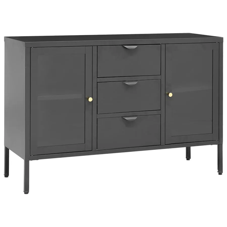 Buffet Anthracite 105x35x70 cm Acier et verre trempé - 2