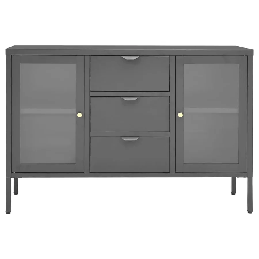 Buffet Anthracite 105x35x70 cm Acier et verre trempé - 3
