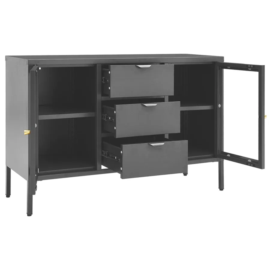 Buffet Anthracite 105x35x70 cm Acier et verre trempé - 6