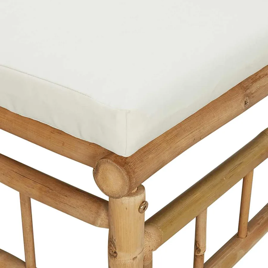 Canapé central de jardin avec coussins blanc crème bambou - 6