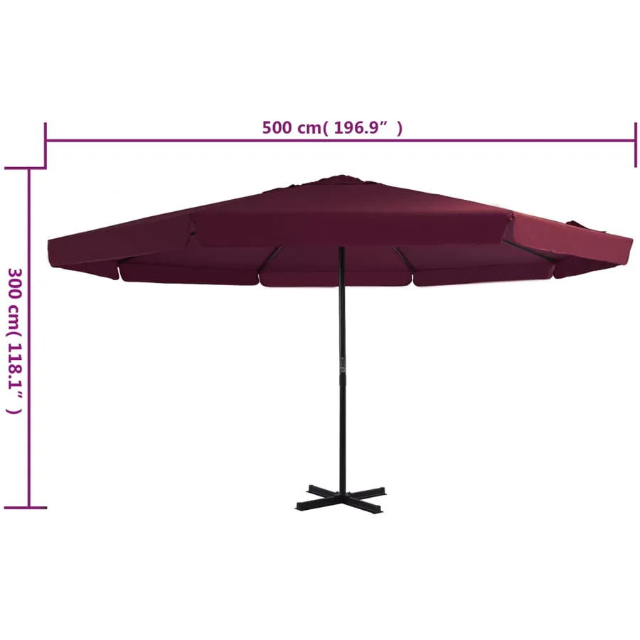 Parasol d'extérieur avec mât en aluminium 500 cm rouge bordeaux - 7