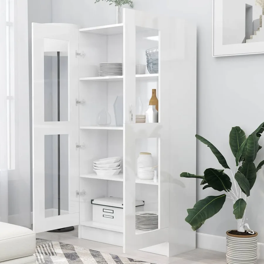 Armoire vitrine Blanc brillant 82,5x30,5x150 cm Bois ingénierie - 3