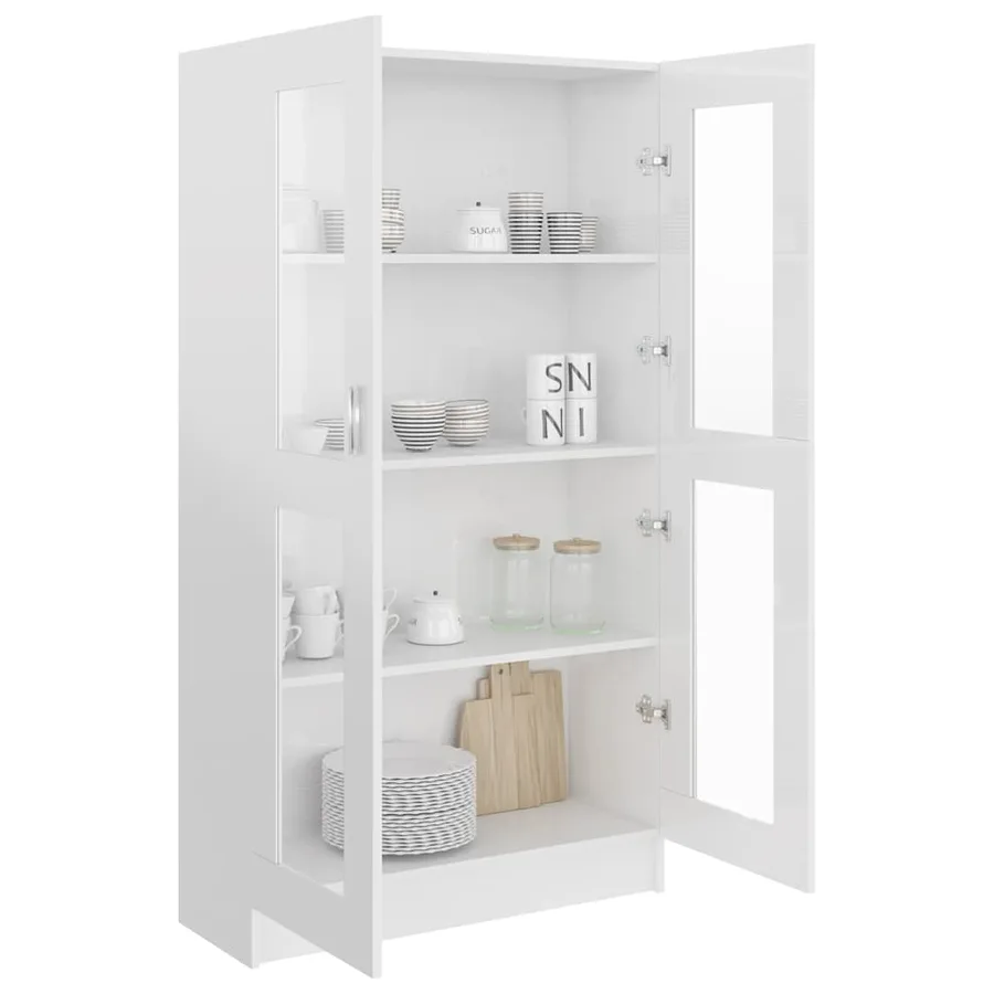 Armoire vitrine Blanc brillant 82,5x30,5x150 cm Bois ingénierie - 7