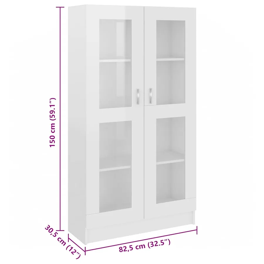Armoire vitrine Blanc brillant 82,5x30,5x150 cm Bois ingénierie - 9