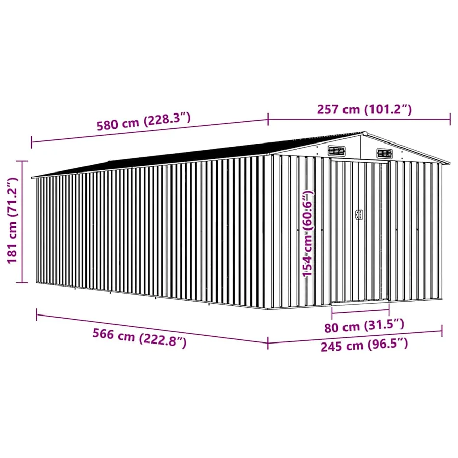 Abri de jardin 257x580x181 cm Métal Anthracite - 9
