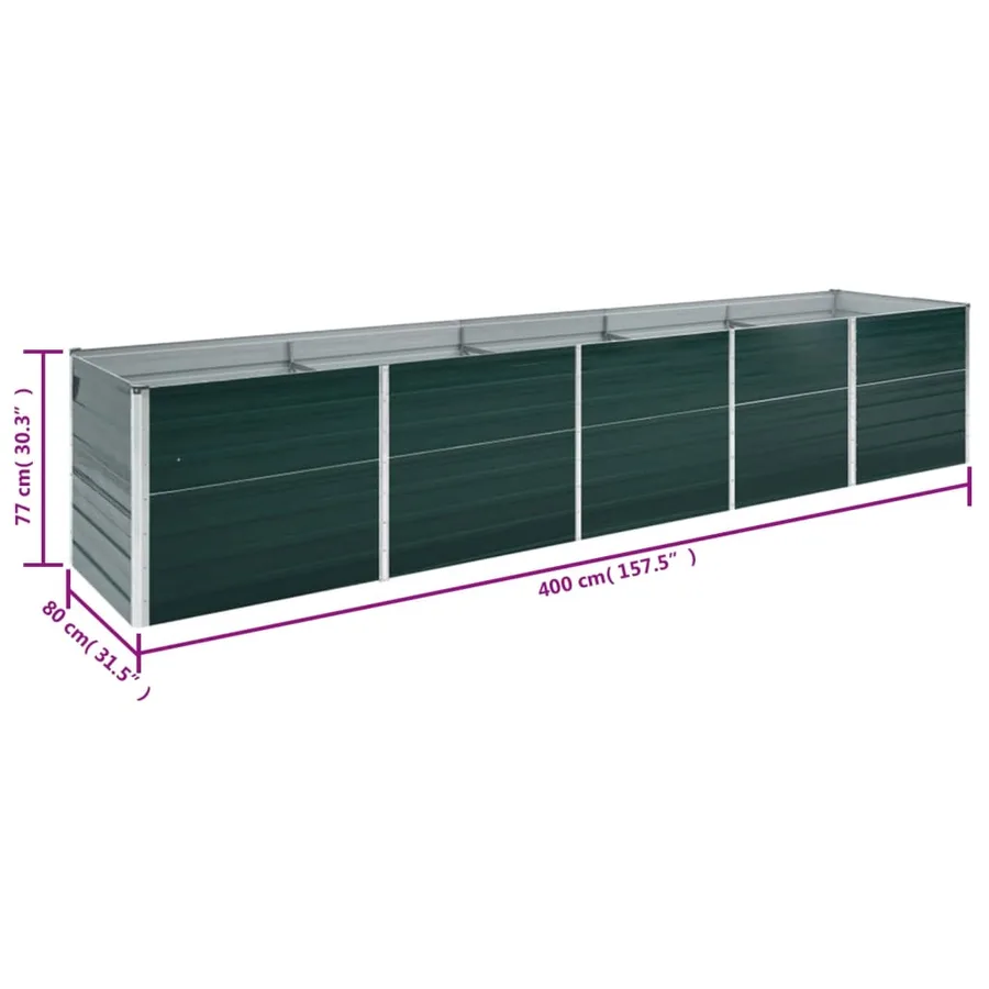Lit surélevé de jardin Acier galvanisé 400x80x77 cm Vert - 7
