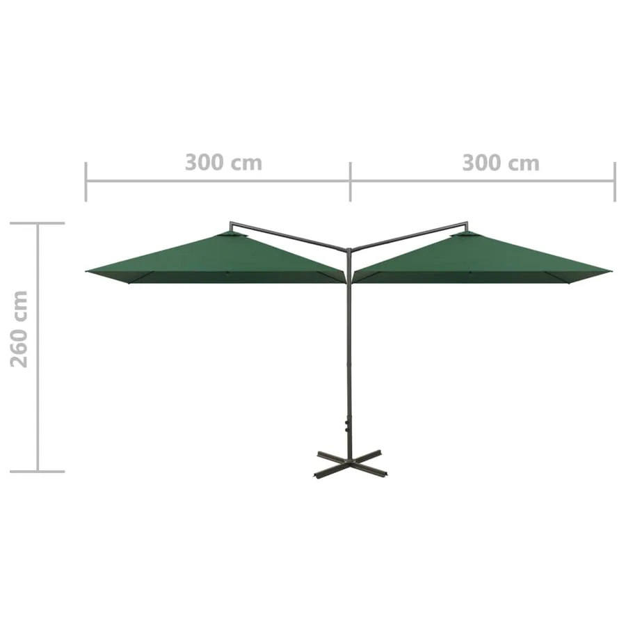 Parasol de jardin double avec mât en acier Vert 600x300 cm - 8