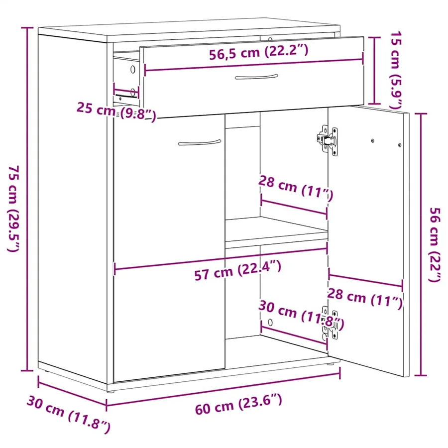 Buffet Chêne fumé 60x30x75 cm Bois d'ingénierie - 12