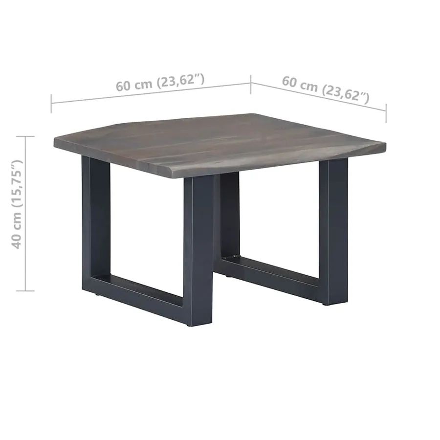 Table basse avec bord naturel Gris 60x60x40 cm Bois d'acacia - 8