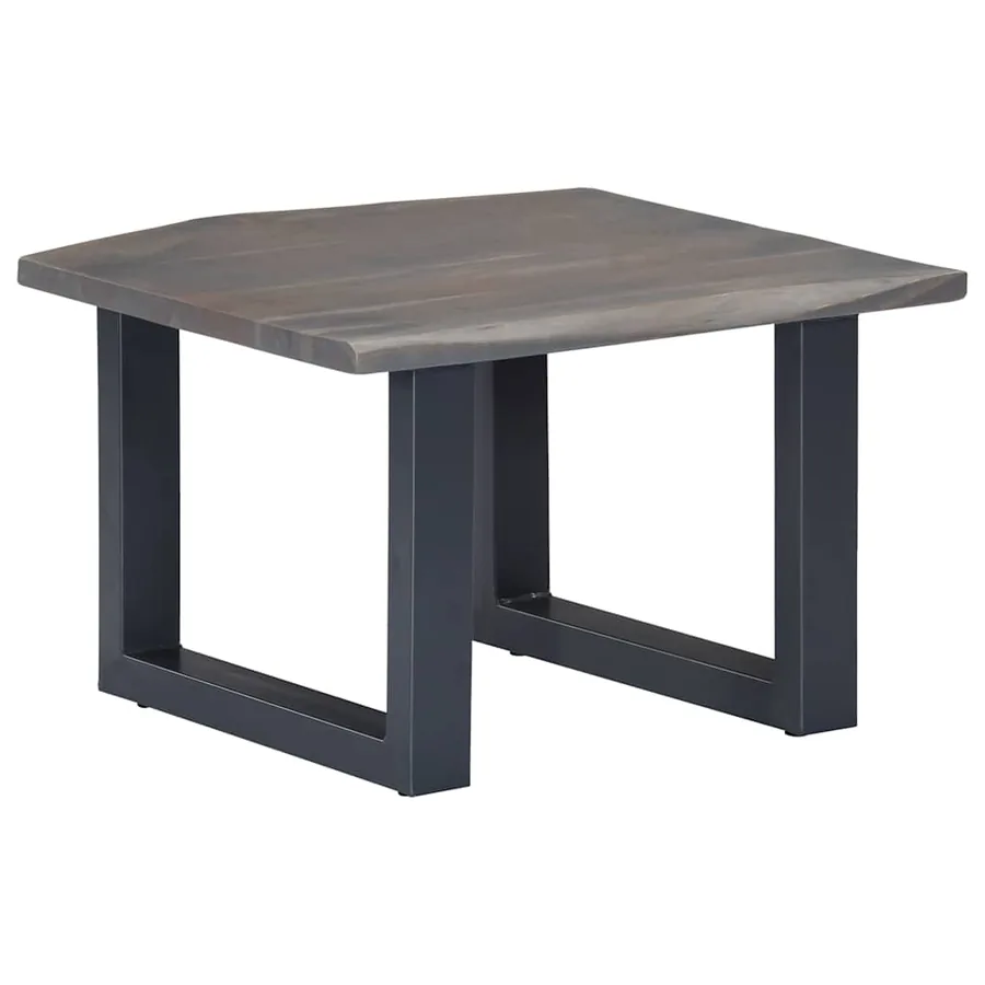 Table basse avec bord naturel Gris 60x60x40 cm Bois d'acacia - 9