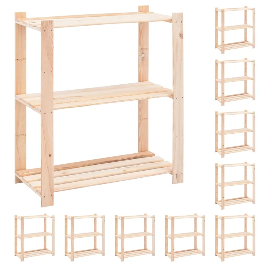 Étagères de rangement à 3 niveaux 10 pcs 80x38x90 cm Pin 150 kg