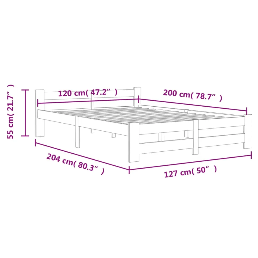 Cadre de lit sans matelas bois de pin massif 120x200 cm - 6