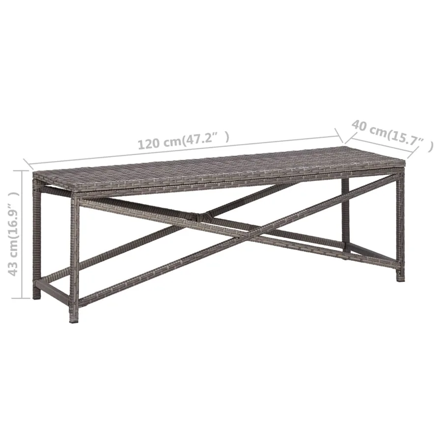 Banc de jardin 120 cm Résine tressée Gris - 5