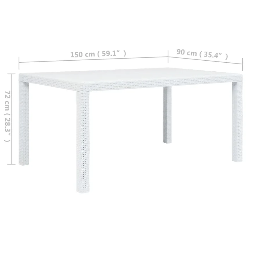 Table de jardin Blanc 150x90x72 cm Plastique Aspect de rotin - 5