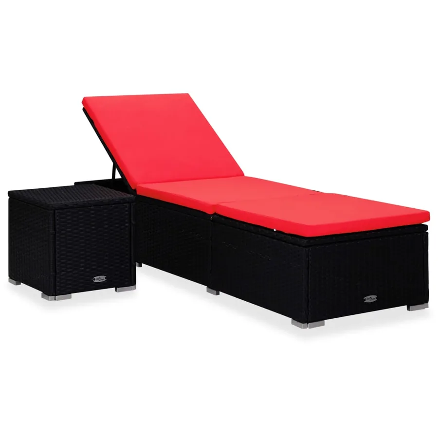 Chaise longue avec coussin et table à thé résine tressée marron - 15