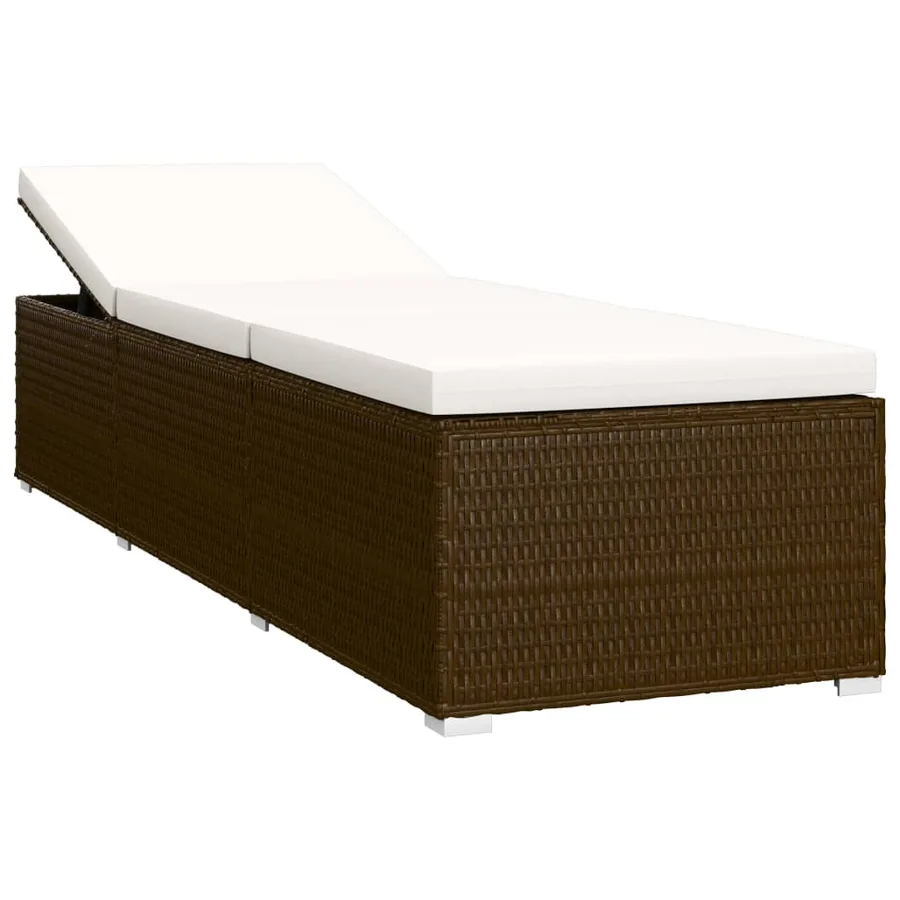 Chaise longue avec coussin et table à thé résine tressée marron - 4