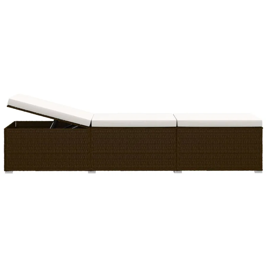 Chaise longue avec coussin et table à thé résine tressée marron - 6