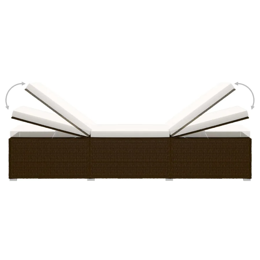 Chaise longue avec coussin et table à thé résine tressée marron - 7