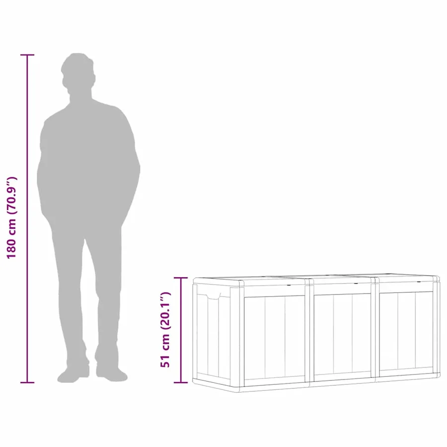 Boîte de rangement de jardin 270 L Gris PP aspect bois - 10