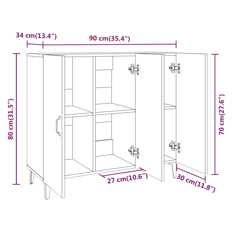 Buffet chêne fumé 90x34x80 cm bois d'ingénierie - 8