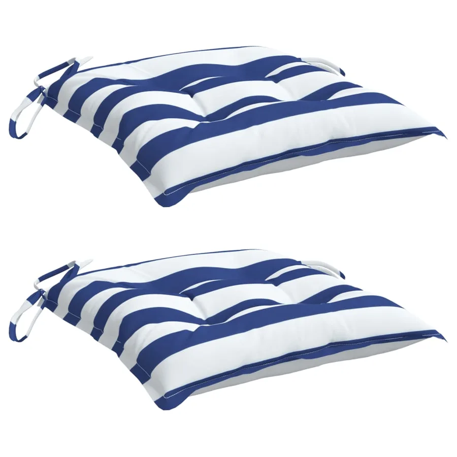 Coussins de chaise lot de 2 rayures bleues blanches 50x50x7 cm - 3