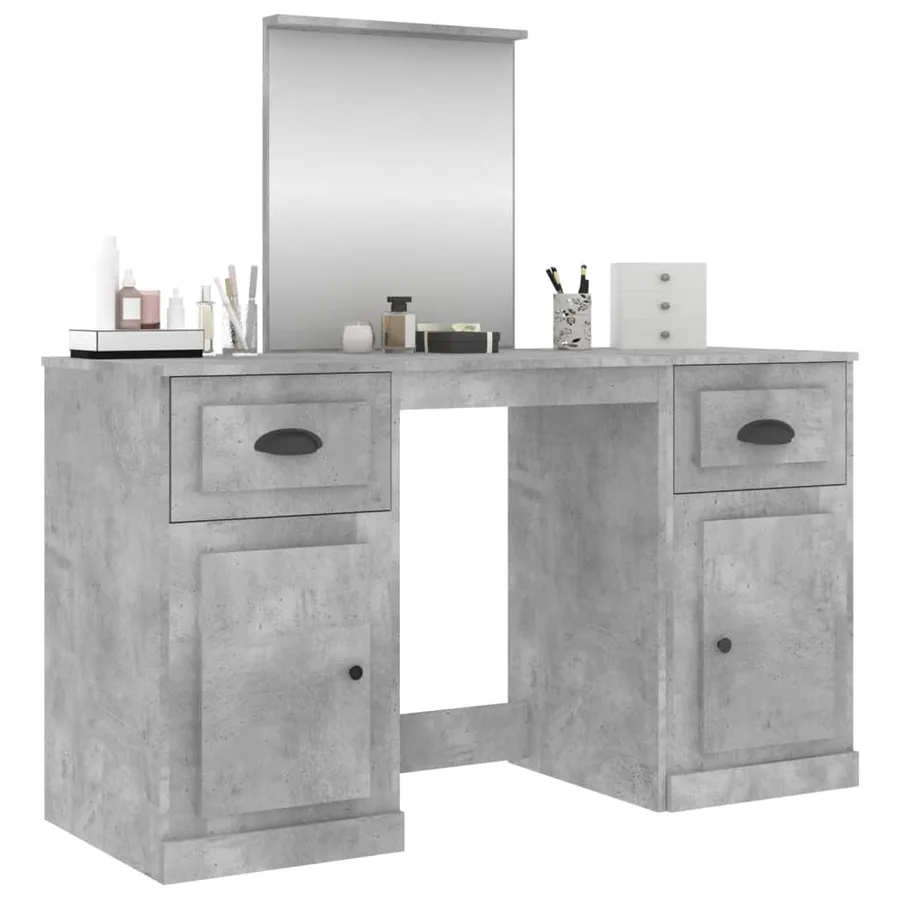 Coiffeuse avec miroir gris béton 130x50x132,5 cm - 4