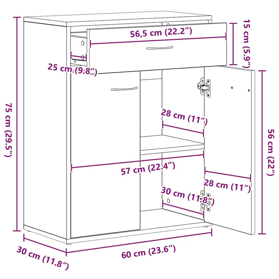 Buffet Gris béton 60x30x75 cm Bois d'ingénierie - 12