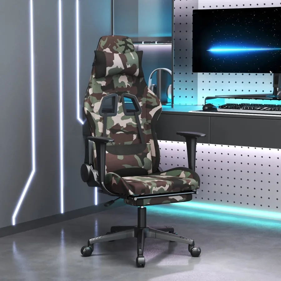 Chaise de jeu de massage repose-pied Noir et camouflage Tissu