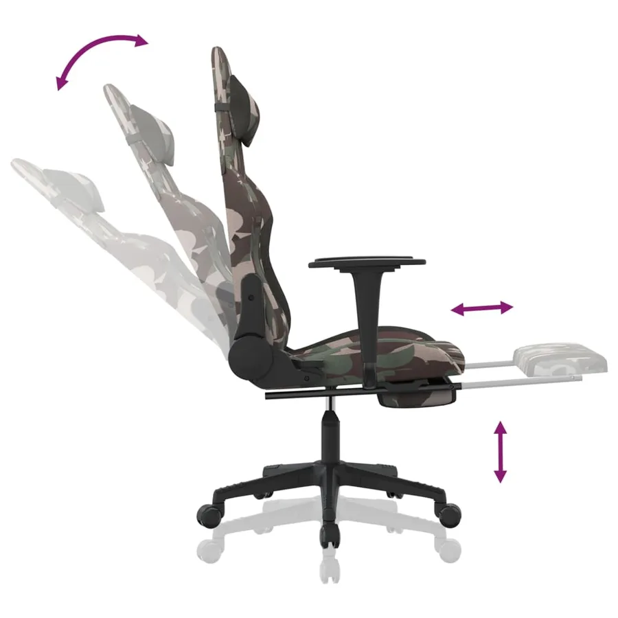 Chaise de jeu de massage repose-pied Noir et camouflage Tissu - 11