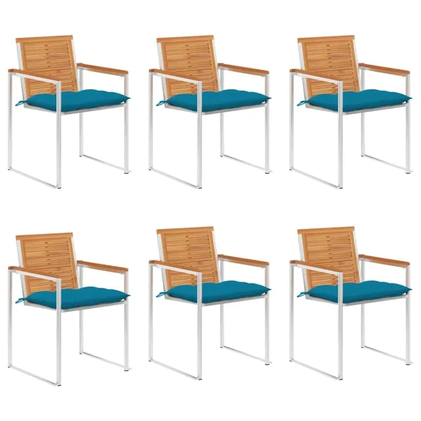 Chaises de jardin lot de 6 avec coussins Bois d'acacia solide