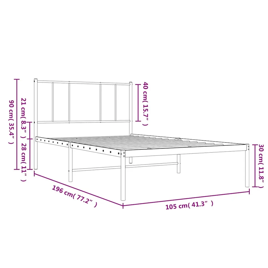 Cadre de lit métal sans matelas avec tête de lit noir 100x190cm - 10