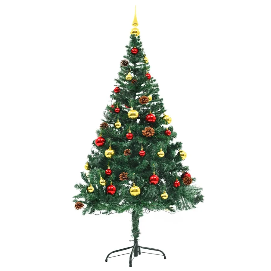 Arbre de Noël artificiel pré-éclairé avec boules vert 150 cm - 4