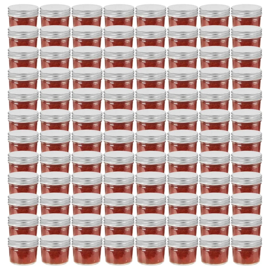 Pots à confiture avec couvercles argentés 96 pcs Verre 110 ml