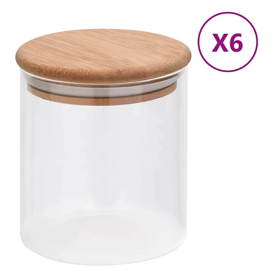 Pots de conservation en verre couvercle en bambou 6 pcs 600 ml