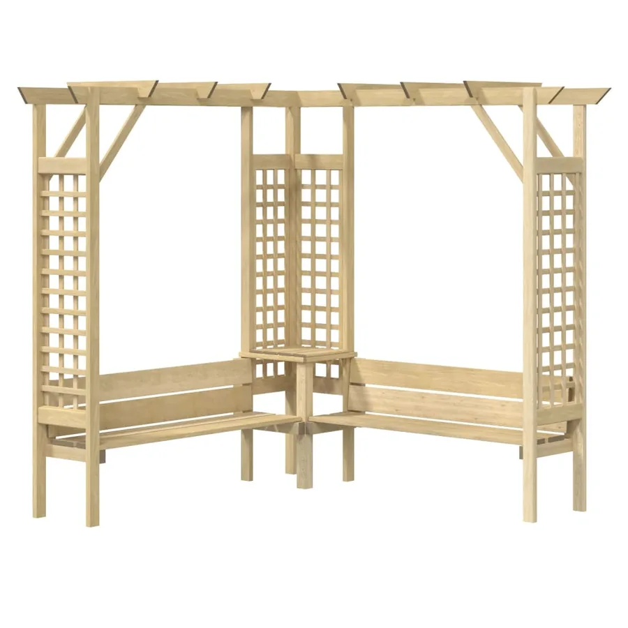Pergola d'angle avec banc Bois de pin imprégné - 2