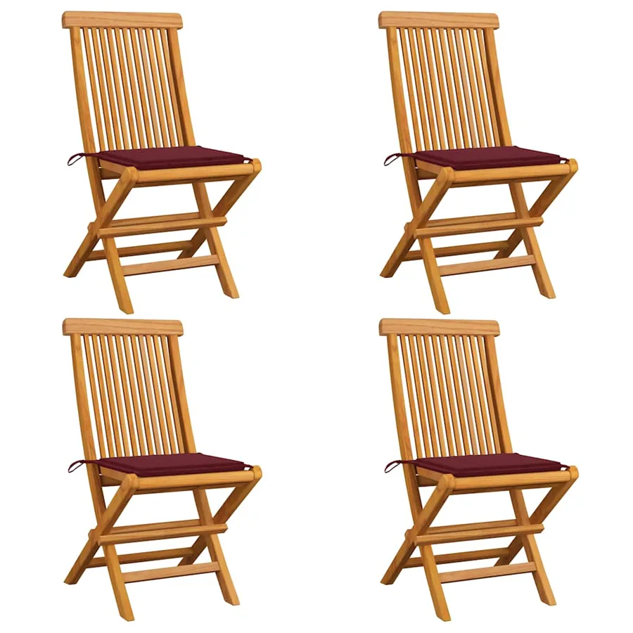 Chaises de jardin avec coussins rouge bordeaux lot de 4 Teck
