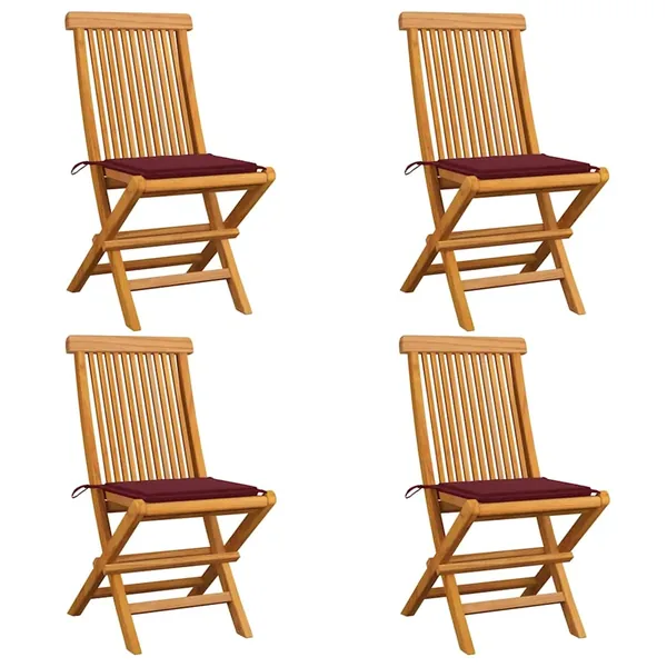Chaises de jardin avec coussins rouge bordeaux lot de 4 Teck