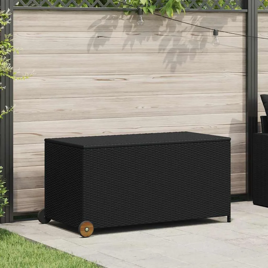 Boîte de rangement de jardin noir 120x65x61 cm résine tressée