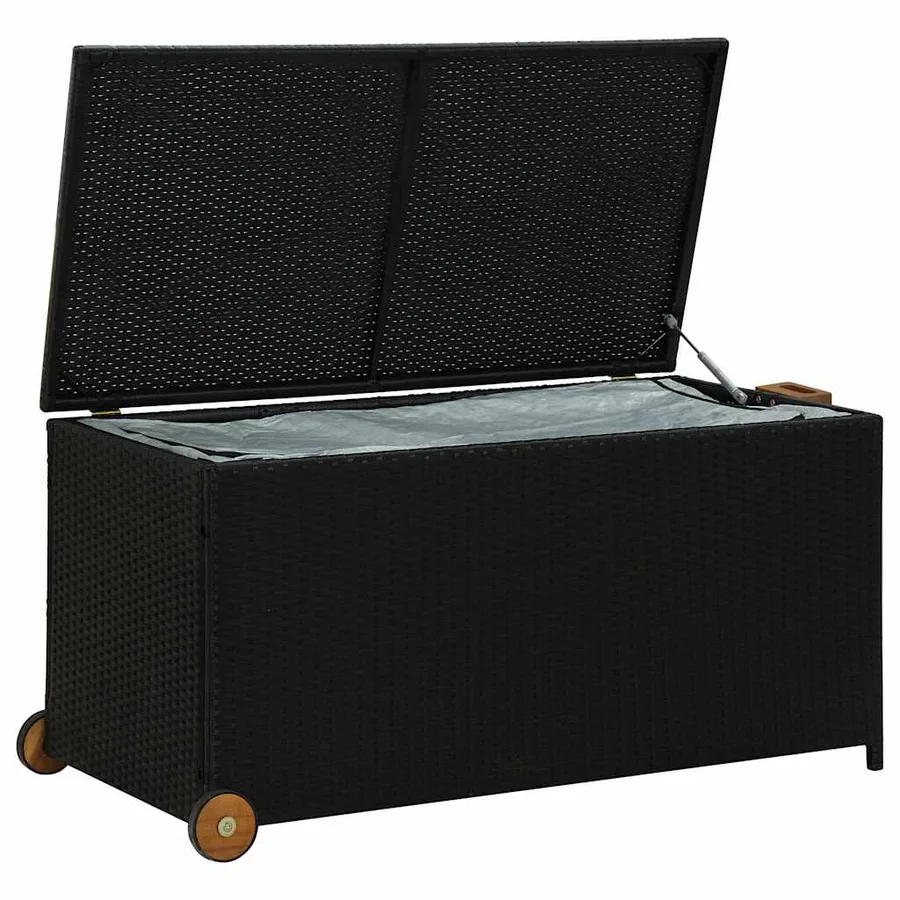 Boîte de rangement de jardin noir 120x65x61 cm résine tressée - 4