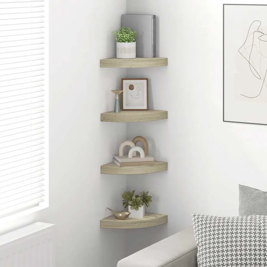 Étagères d'angle flottantes 4 pcs chêne 25x25x3,8 cm MDF - 3