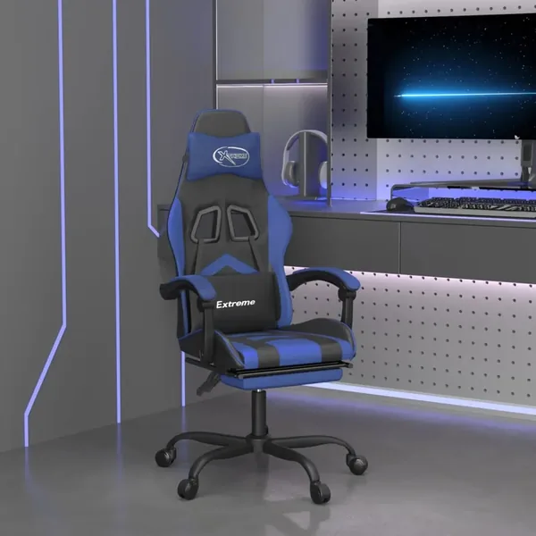 Chaise de jeu avec repose-pied Noir et bleu Similicuir