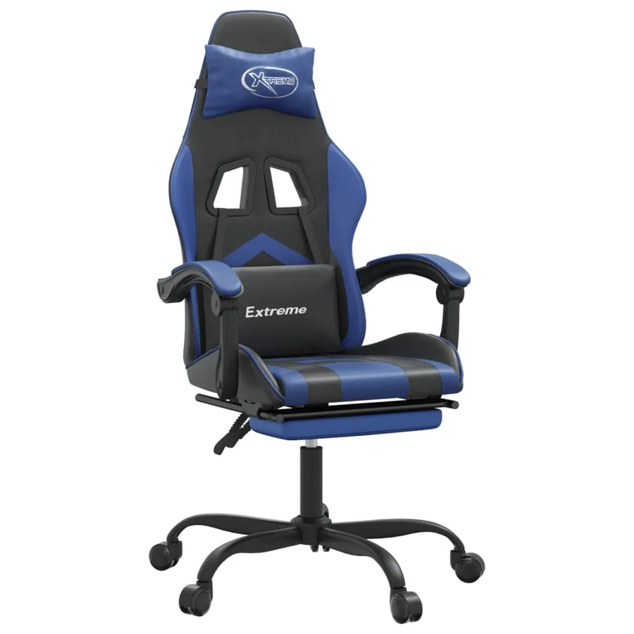 Chaise de jeu avec repose-pied Noir et bleu Similicuir - 2