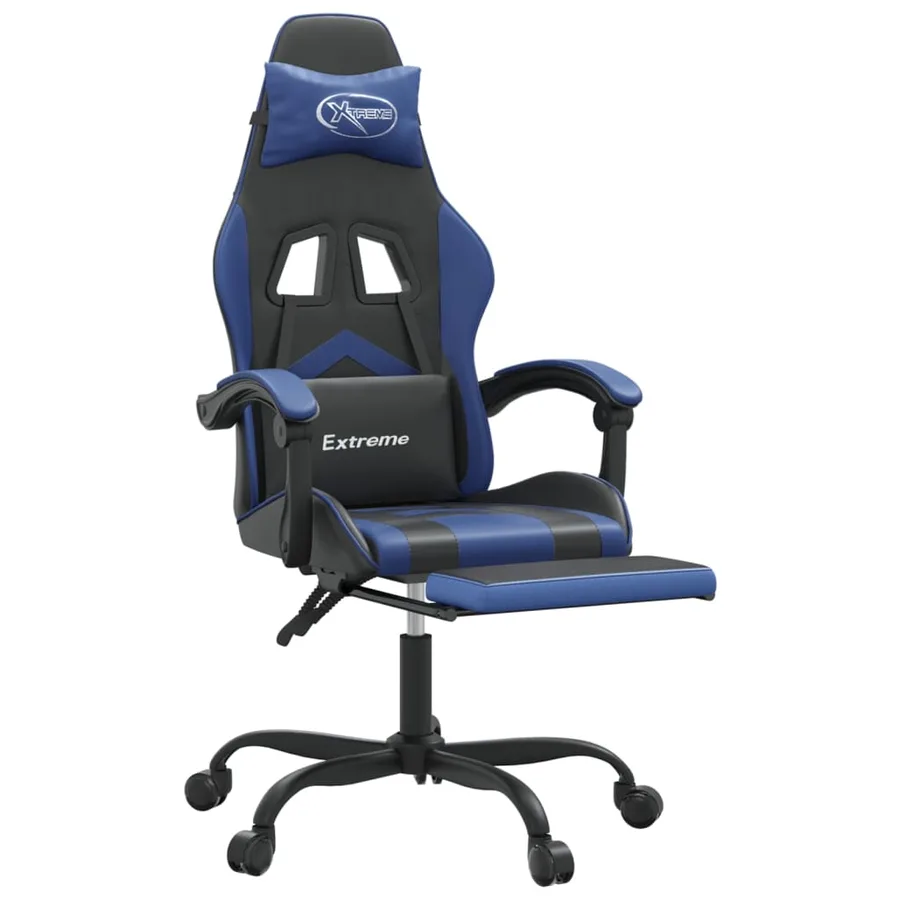 Chaise de jeu avec repose-pied Noir et bleu Similicuir - 6