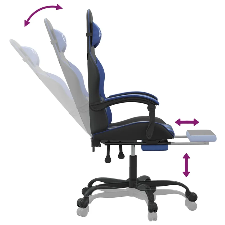 Chaise de jeu avec repose-pied Noir et bleu Similicuir - 7