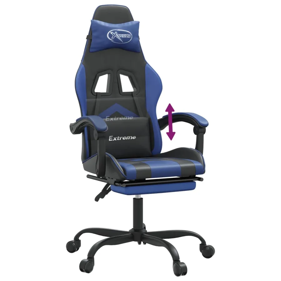 Chaise de jeu avec repose-pied Noir et bleu Similicuir - 8