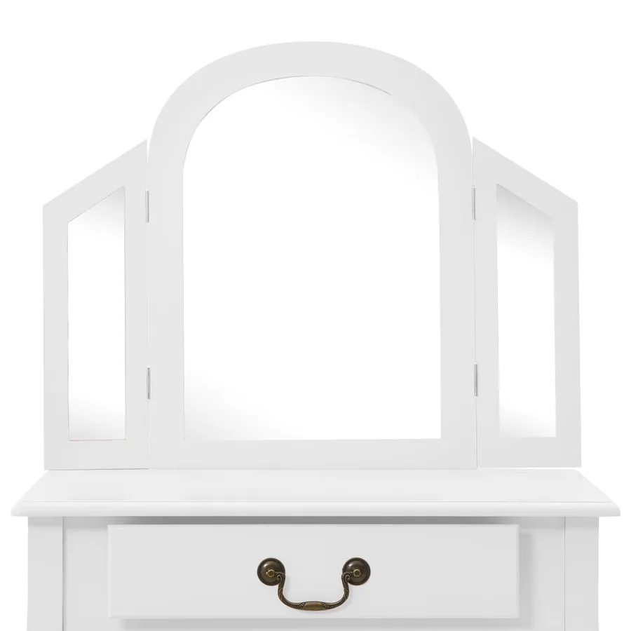 Coiffeuse et tabouret Blanc 65x36x128 cm Bois de paulownia MDF - 7
