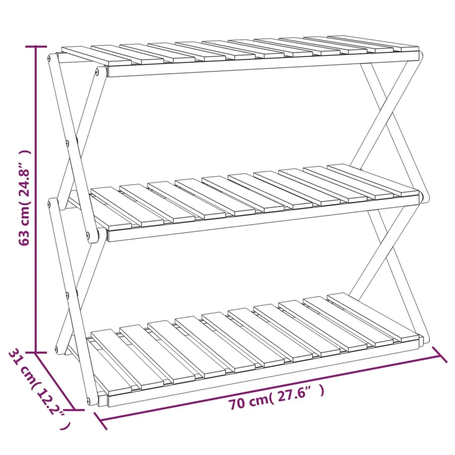 Étagère pliable à 3 niveaux Marron 70x31x63 cm Bois d'acacia - 11