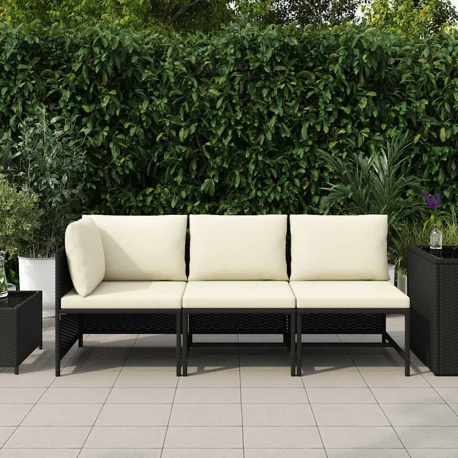 Canapés de jardin 3 pcs avec coussins Noir Résine tressée - 3