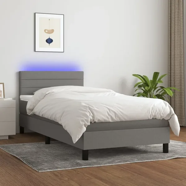 Sommier à lattes de lit et matelas et LED Gris foncé 100x200 cm