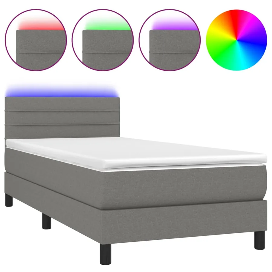 Sommier à lattes de lit et matelas et LED Gris foncé 100x200 cm - 2